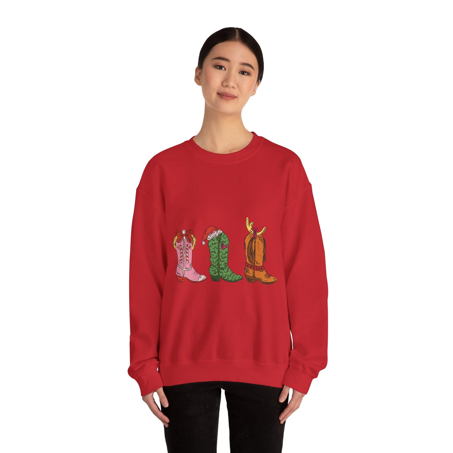 Christmas Cowboy Boots Crewneck Sweatshirt — Festive Western Holiday Sweatshirt