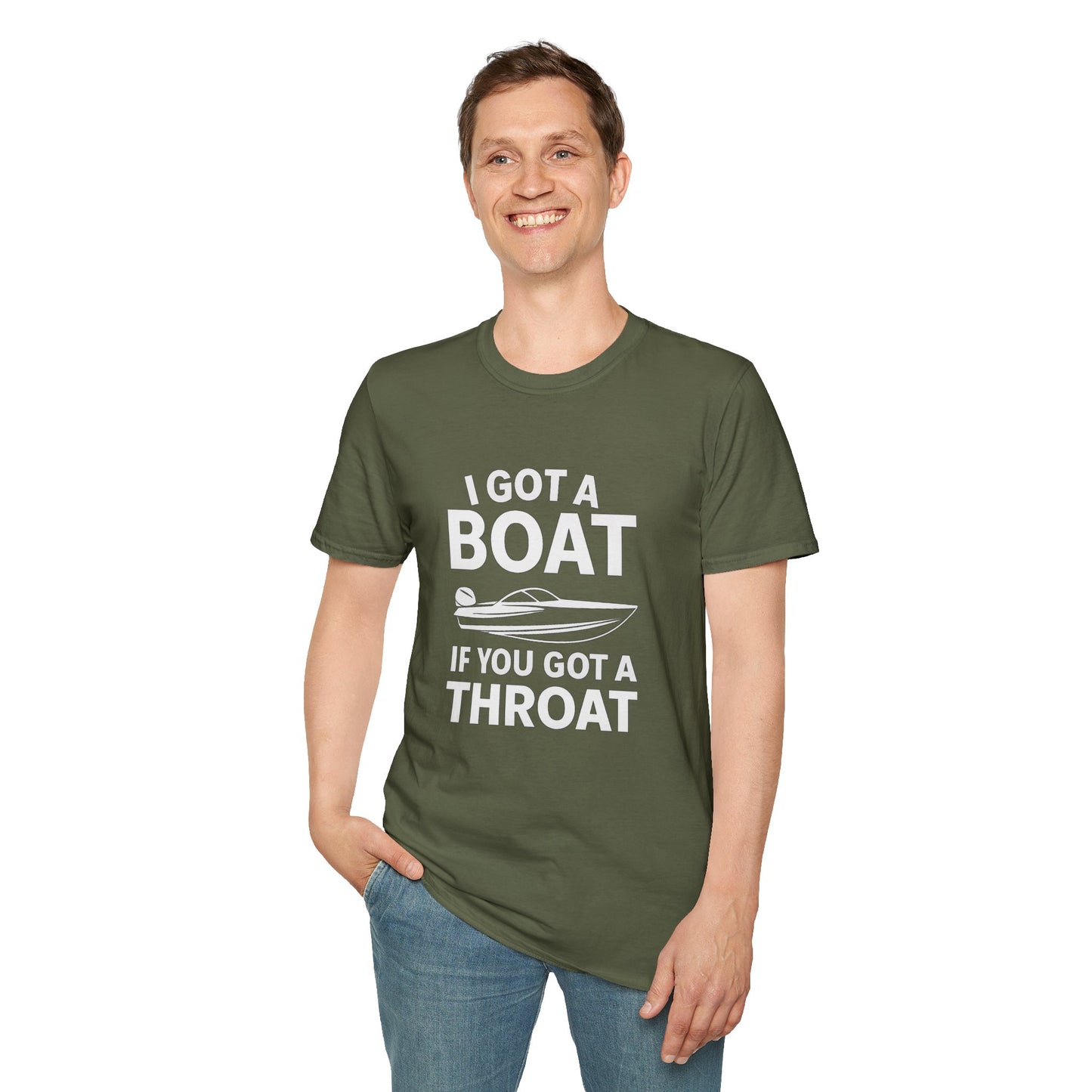 Boat Pun T-Shirt — "I Got a Boat If You Got a Throat" Funny Boating Tee for Lake & Fishing Fans