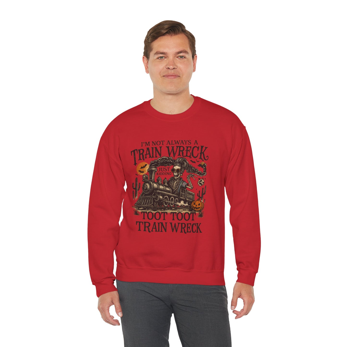 Funny Train Wreck Sweatshirt, Unisex Crewneck Sweatshirt, Halloween Apparel, Gift for Train Lovers, Cozy Fall Outfit