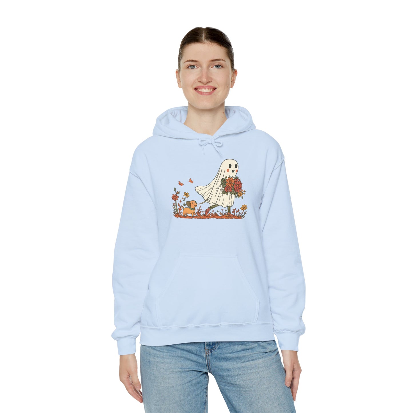 Ghostly Blooms Hoodie - Cozy Fall Fashion, Halloween Spirit, Gift for Friends, Trendy Hoodie, Autumn Style