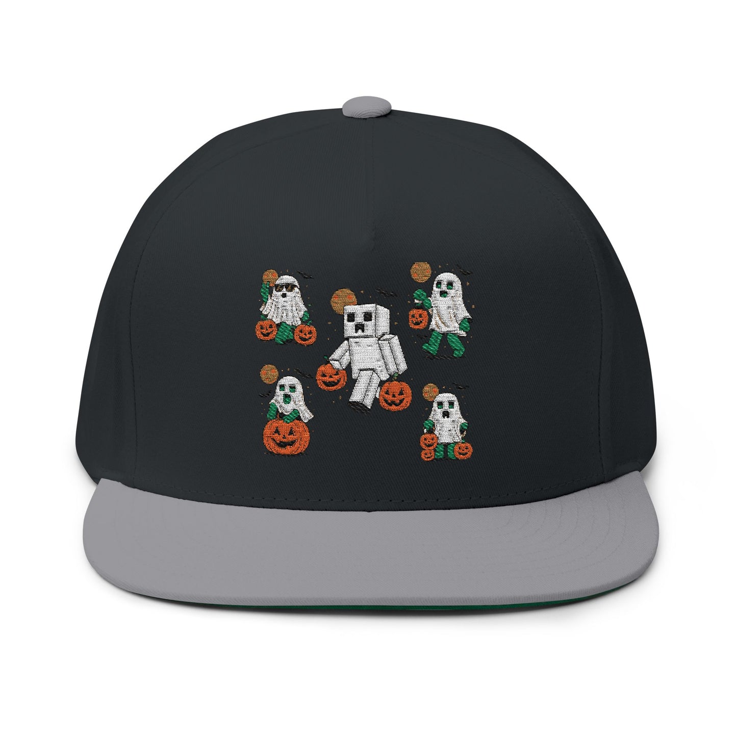 Halloween-Themed Flat Bill Cap, Pumpkin Hat, Embroidered Cap for Fall, Unique Gift for Halloween, Holiday Accessories, Spooky Season Fashion