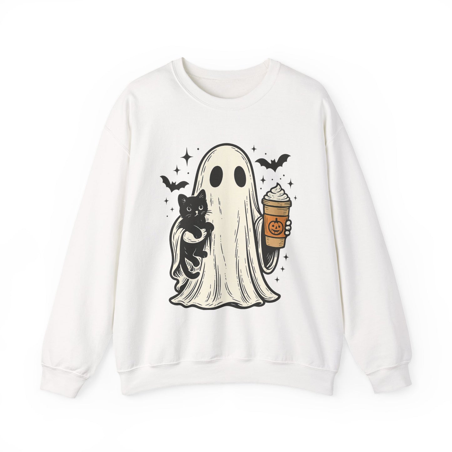 Ghostly Cuddle Sweatshirt - Cozy Unisex Crewneck, Halloween Apparel, Fall Fashion, Spooky Season, Cat Lover Gift