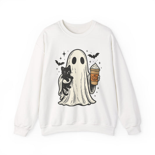 Ghostly Cuddle Sweatshirt - Cozy Unisex Crewneck, Halloween Apparel, Fall Fashion, Spooky Season, Cat Lover Gift