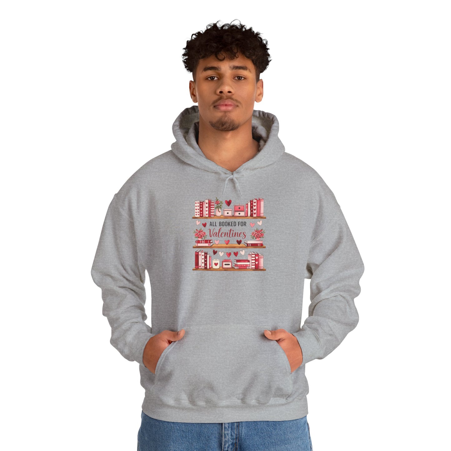Valentine’s Day Cozy Hoodie – “All Booked for Valentine’s” Cute Bookshop Graphic