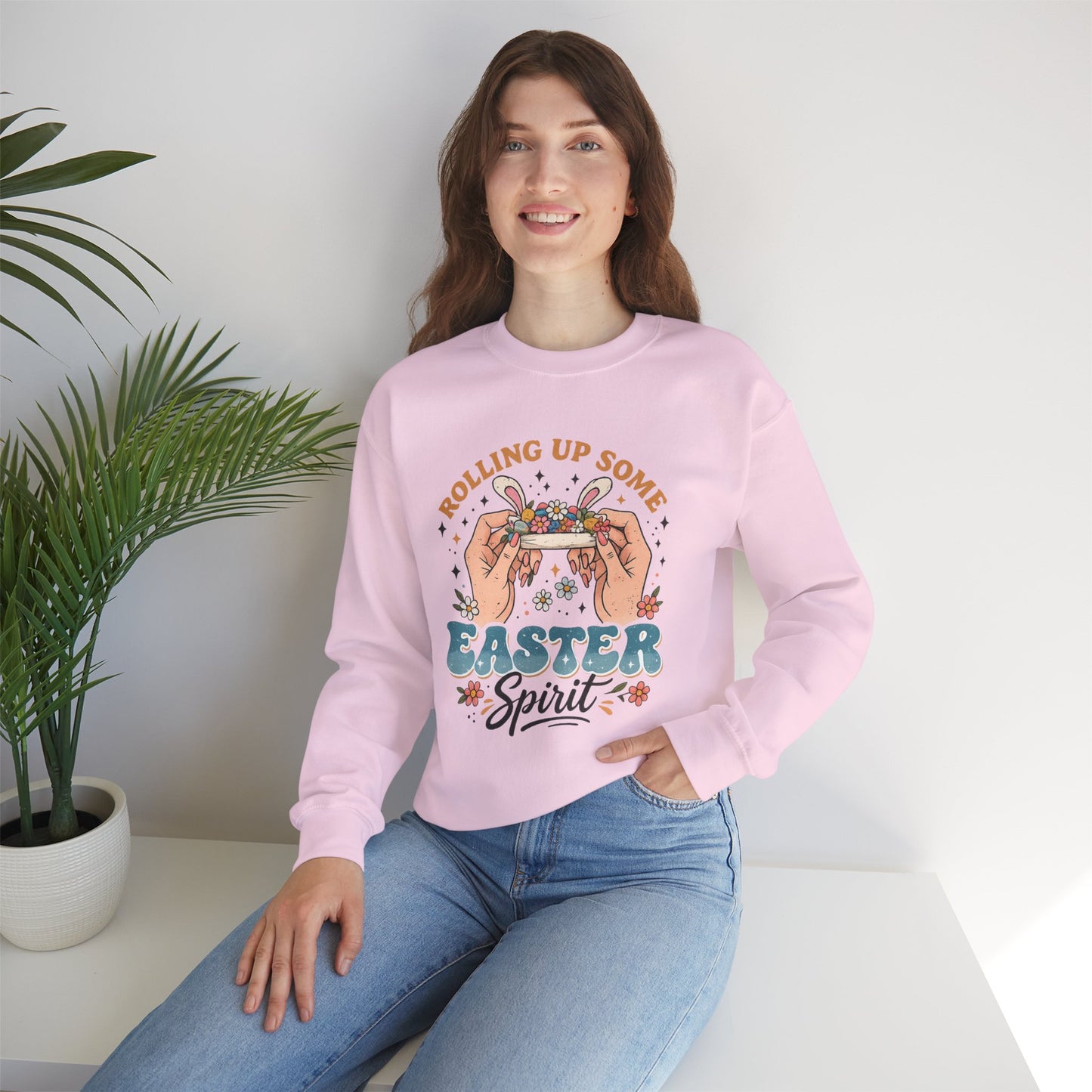 Easter Spirit Crewneck Sweatshirt — "Rolling Up Some Easter Spirit" Graphic