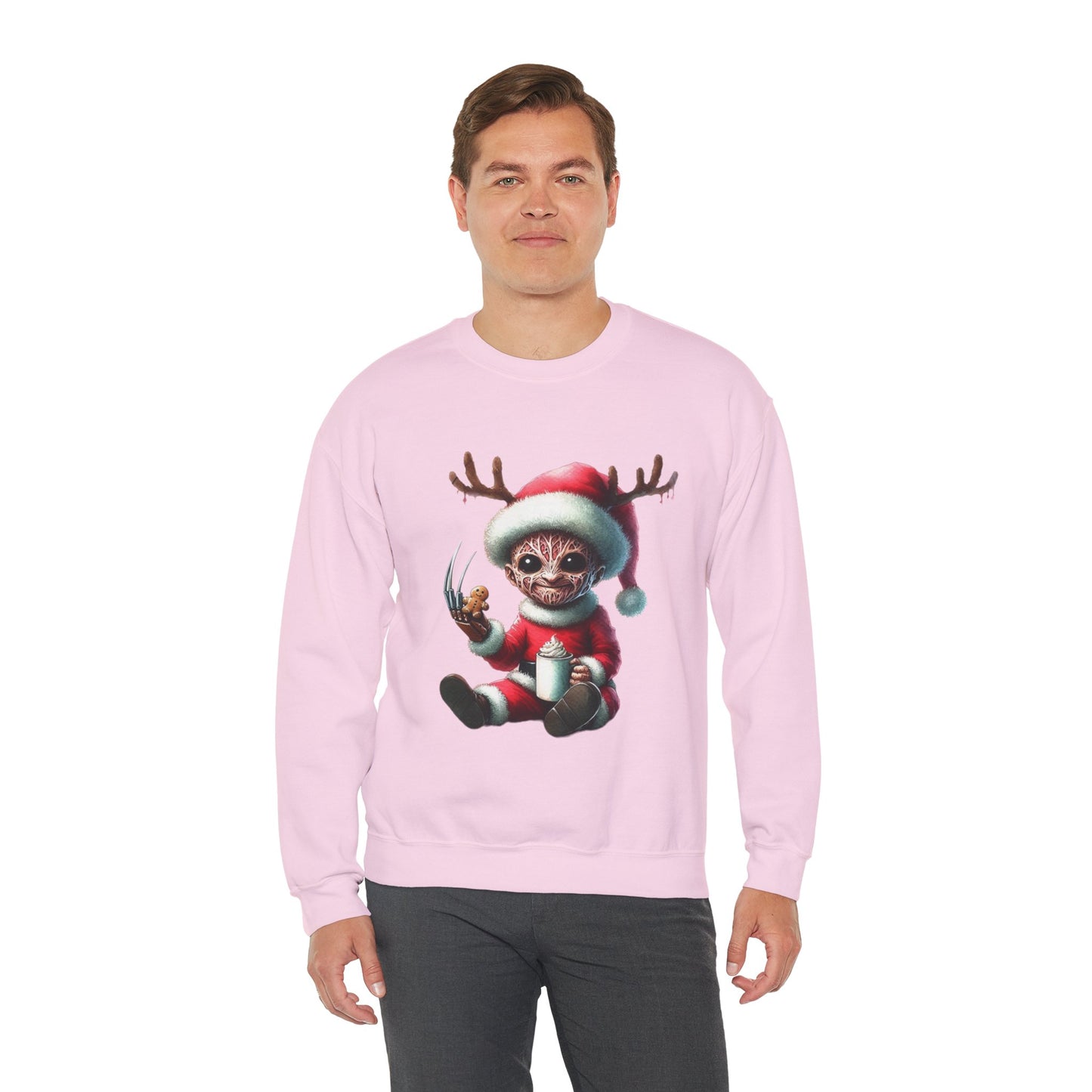 Christmas Cat Elf Sweatshirt — Cute Santa Kitten with Antlers Holiday Crewneck