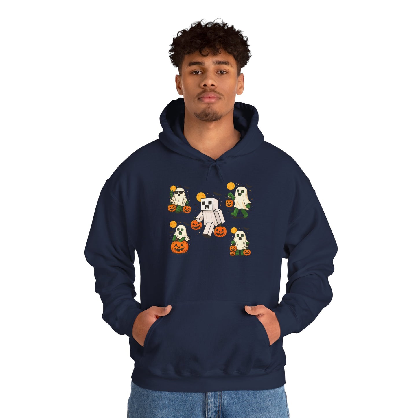 Halloween Themed Unisex Hoodie, Cozy Fall  Hoodie, Pumpkin Ghost Design, Autumn Apparel, Perfect for Trick-or-Treating