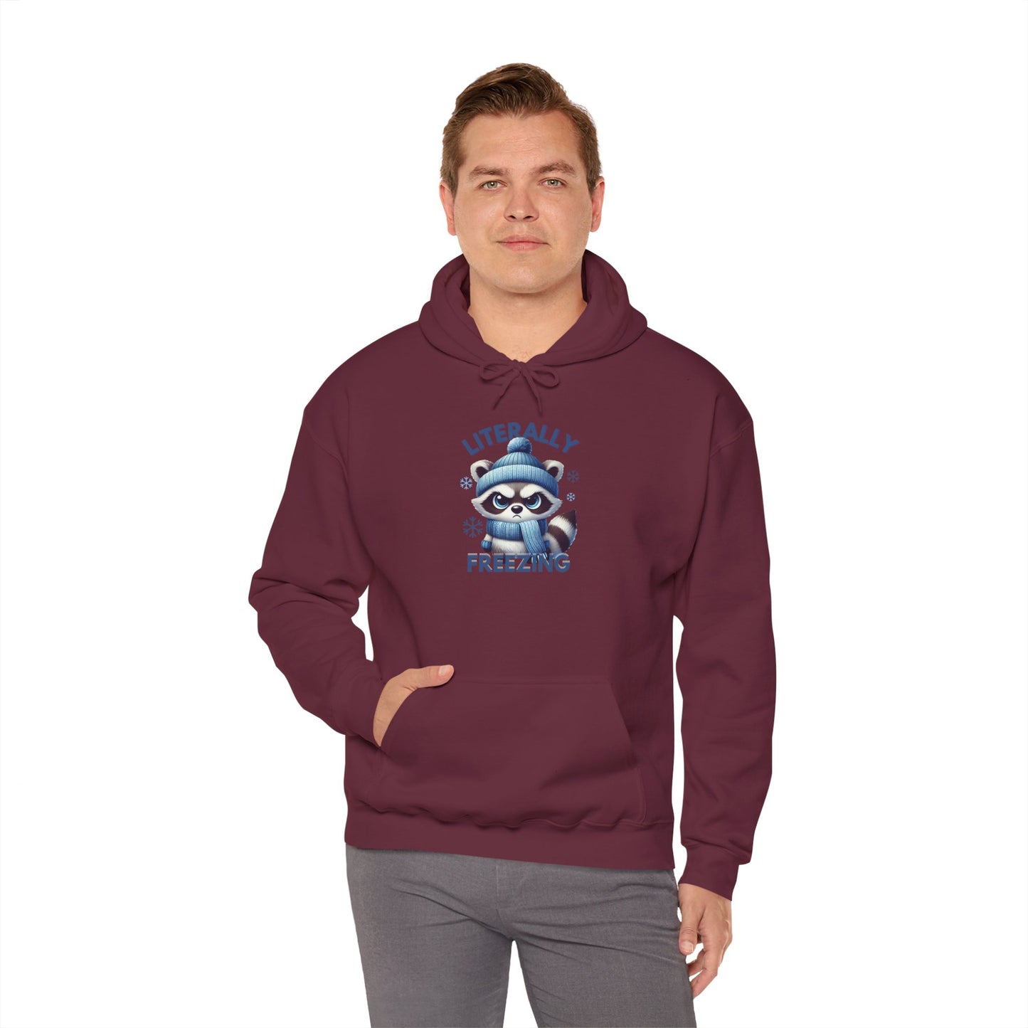 Chilly Raccoon Hoodie, Cozy Gift for Winter, Funny Hooded Hoodie, Cute Animal Apparel, Holiday Essentials