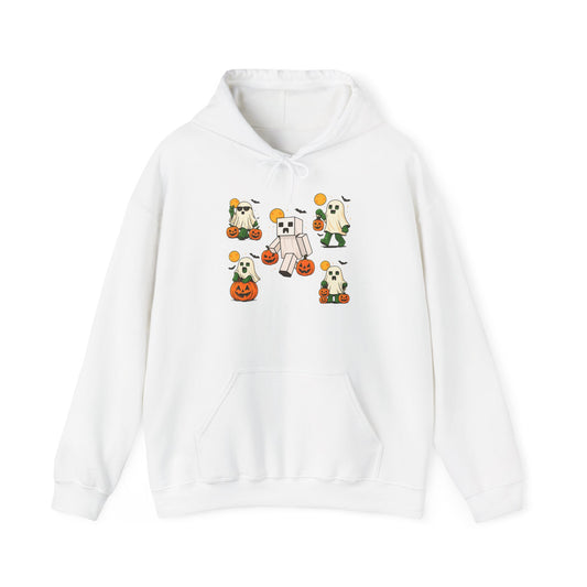 Halloween Themed Unisex Hoodie, Cozy Fall  Hoodie, Pumpkin Ghost Design, Autumn Apparel, Perfect for Trick-or-Treating