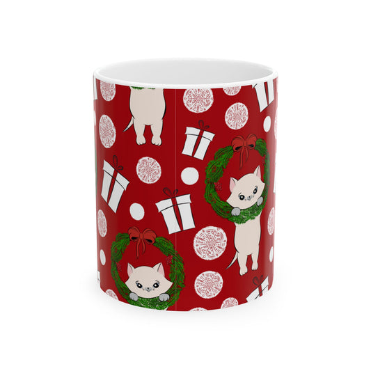 Christmas Cat Ceramic Mug, (11oz, 15oz)