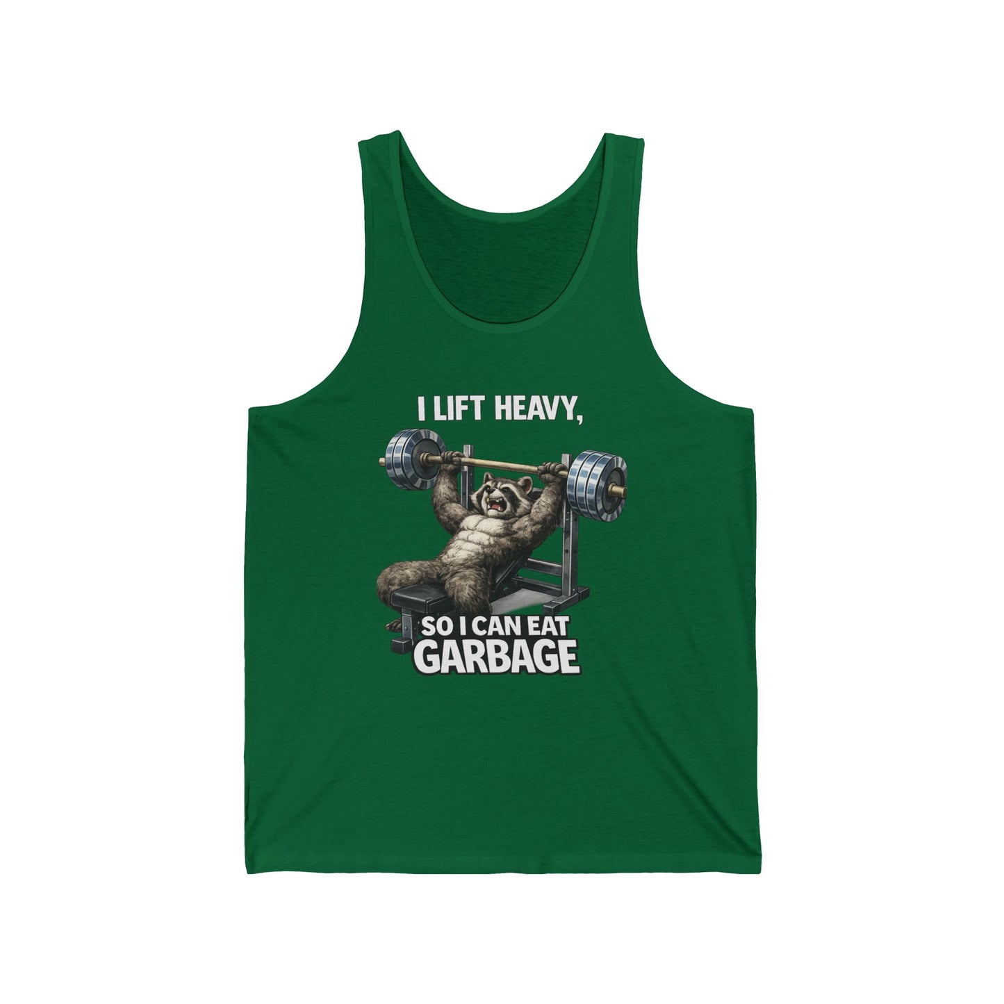 Tank Top — "I Lift Heavy So I Can Eat Garbage" Funny Raccoon Weightlifting Gym Tank