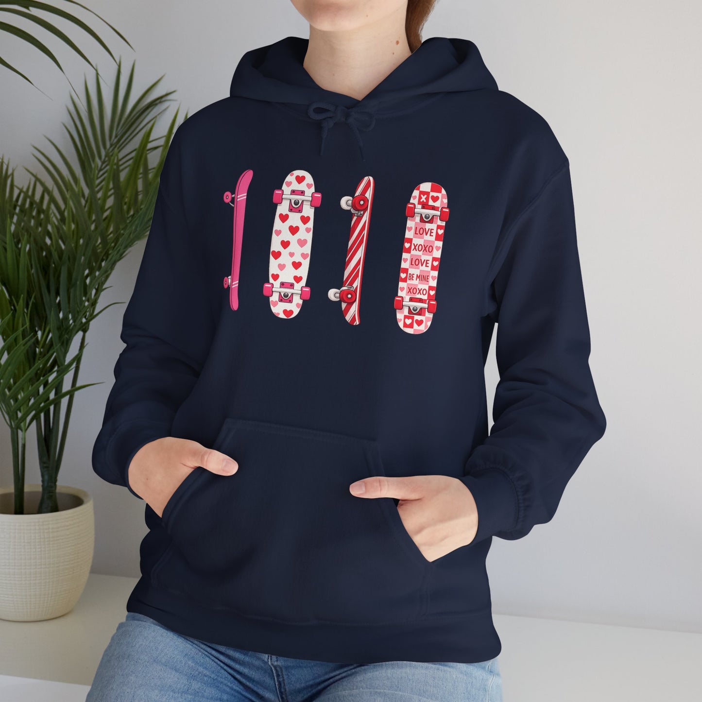 Valentine Skateboard Graphic Hoodie — Pink Heart Skate Decks