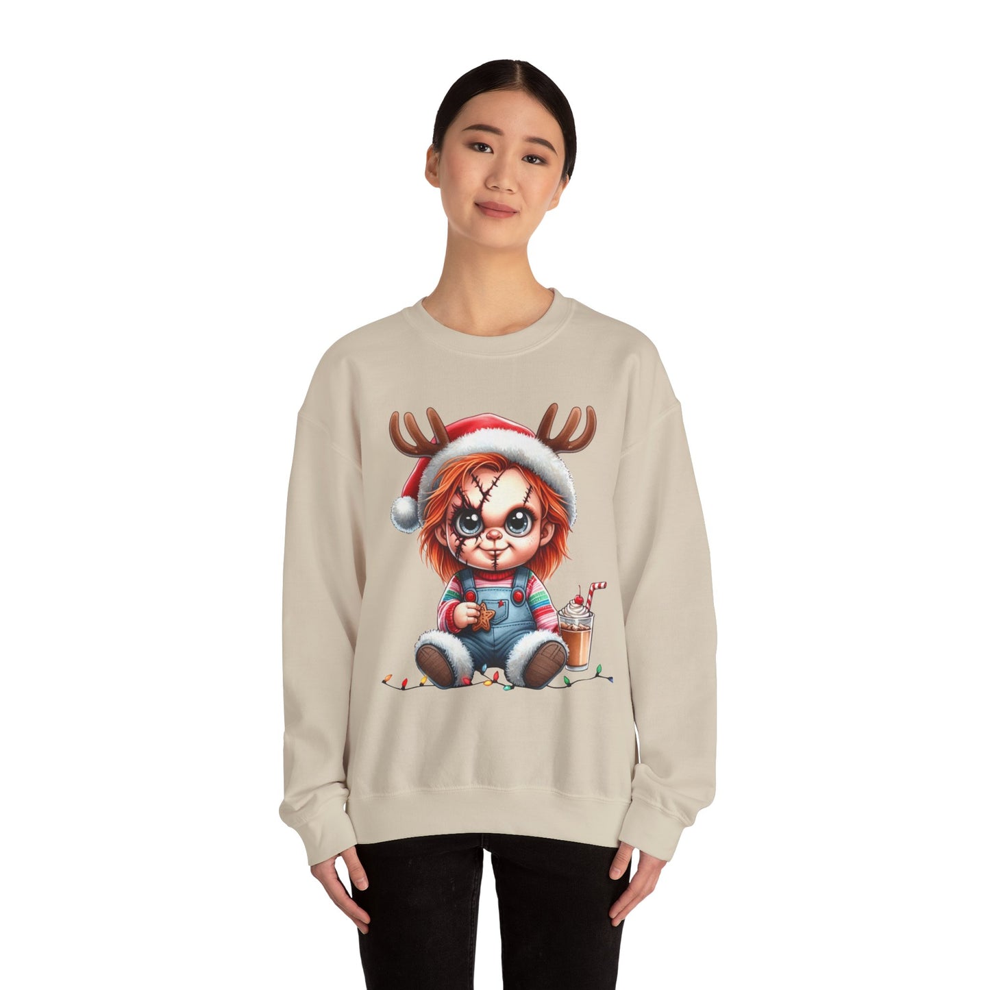Christmas Chucky Crewneck Sweatshirt — Cute Creepy Reindeer Chucky Holiday Sweatshirt