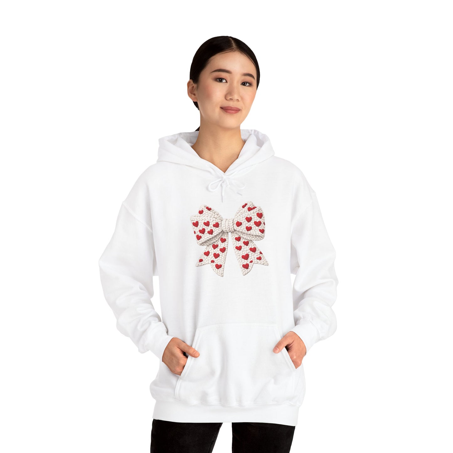 Valentine Heart Bow Hoodie — Cute Red Heart Ribbon Pullover