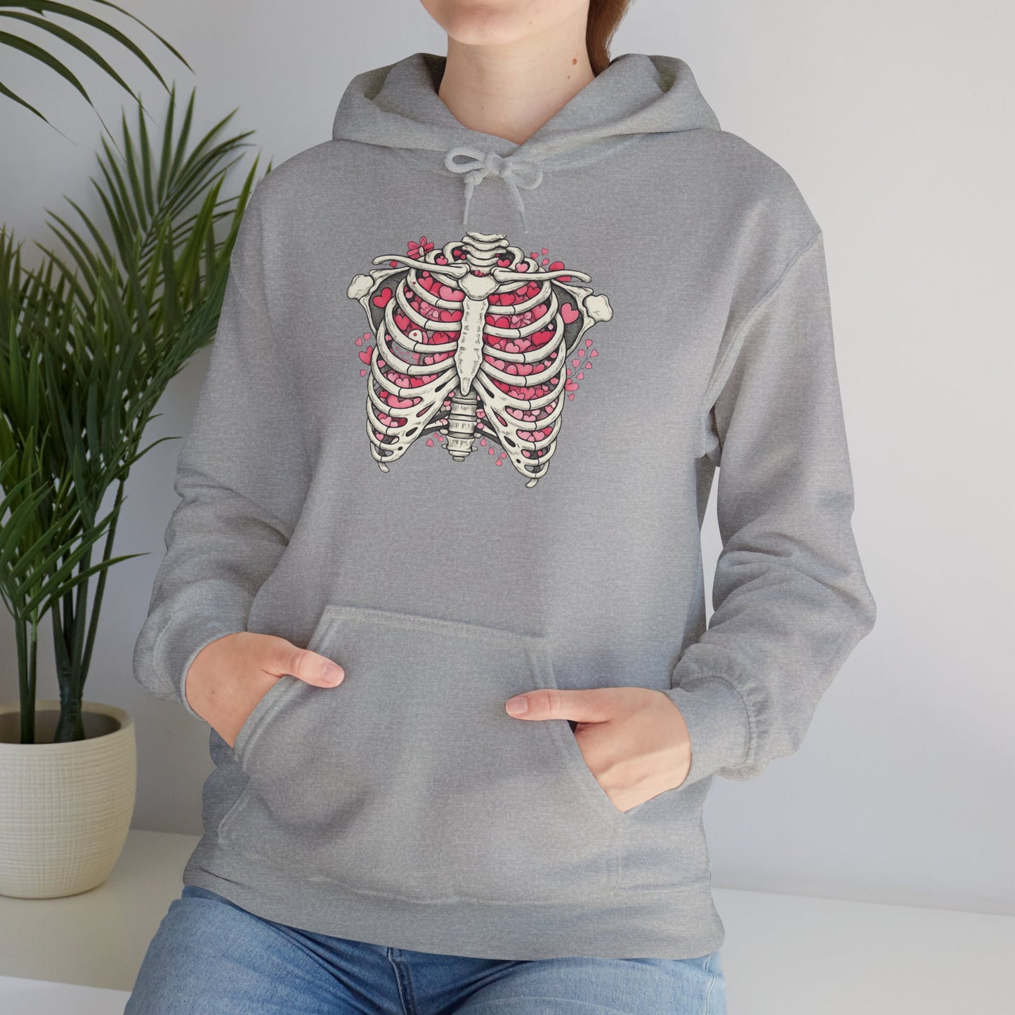 Ribcage Bloom Hoodie — Floral Skeleton Chest Graphic Sweatshirt