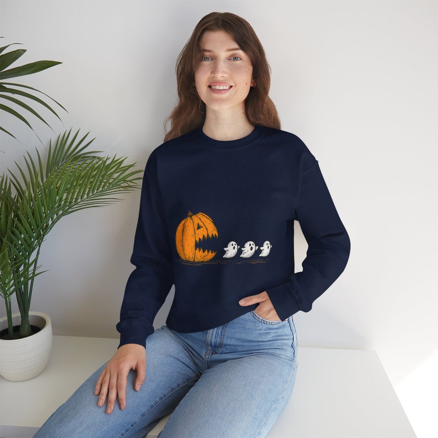 Spooky Pumpkin Ghosts Sweatshirt | Cozy Halloween Crewneck, Fall Fashion, Unisex Gift, Harvest Party Wear, Cute Autumn Outfit