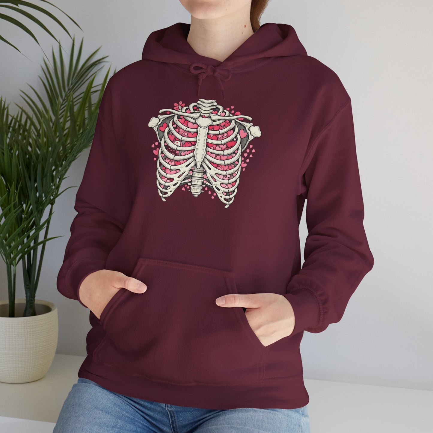 Ribcage Bloom Hoodie — Floral Skeleton Chest Graphic Sweatshirt