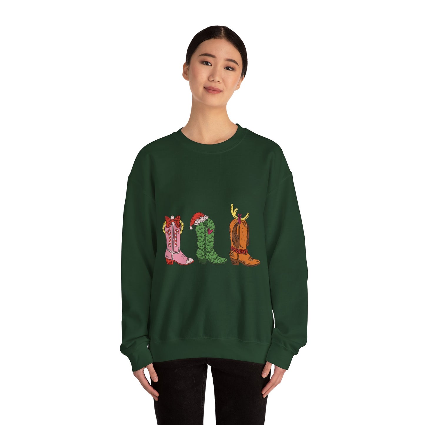 Christmas Cowboy Boots Crewneck Sweatshirt — Festive Western Holiday Sweatshirt