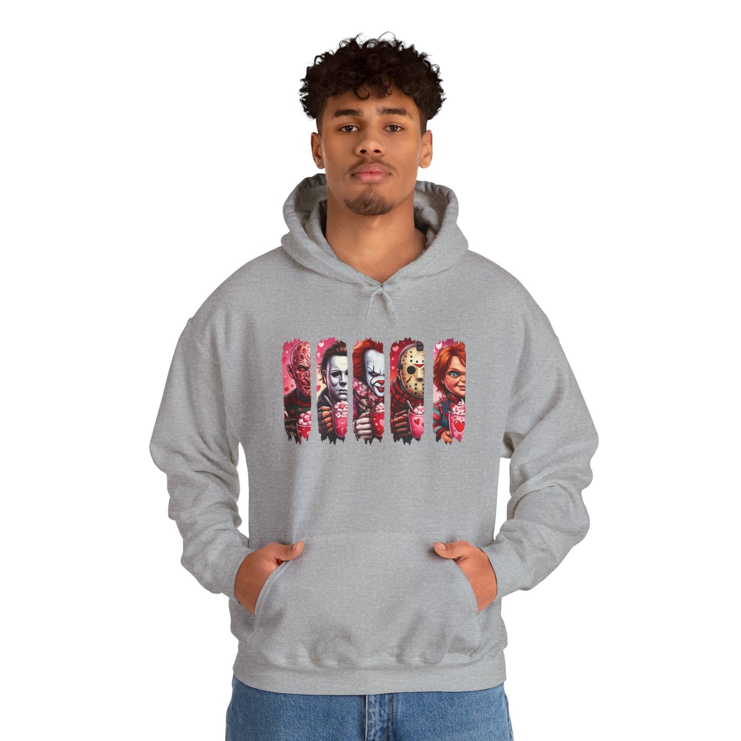 Horror Icons Hoodie — Stylized Slashed Portraits Graphic Sweatshirt