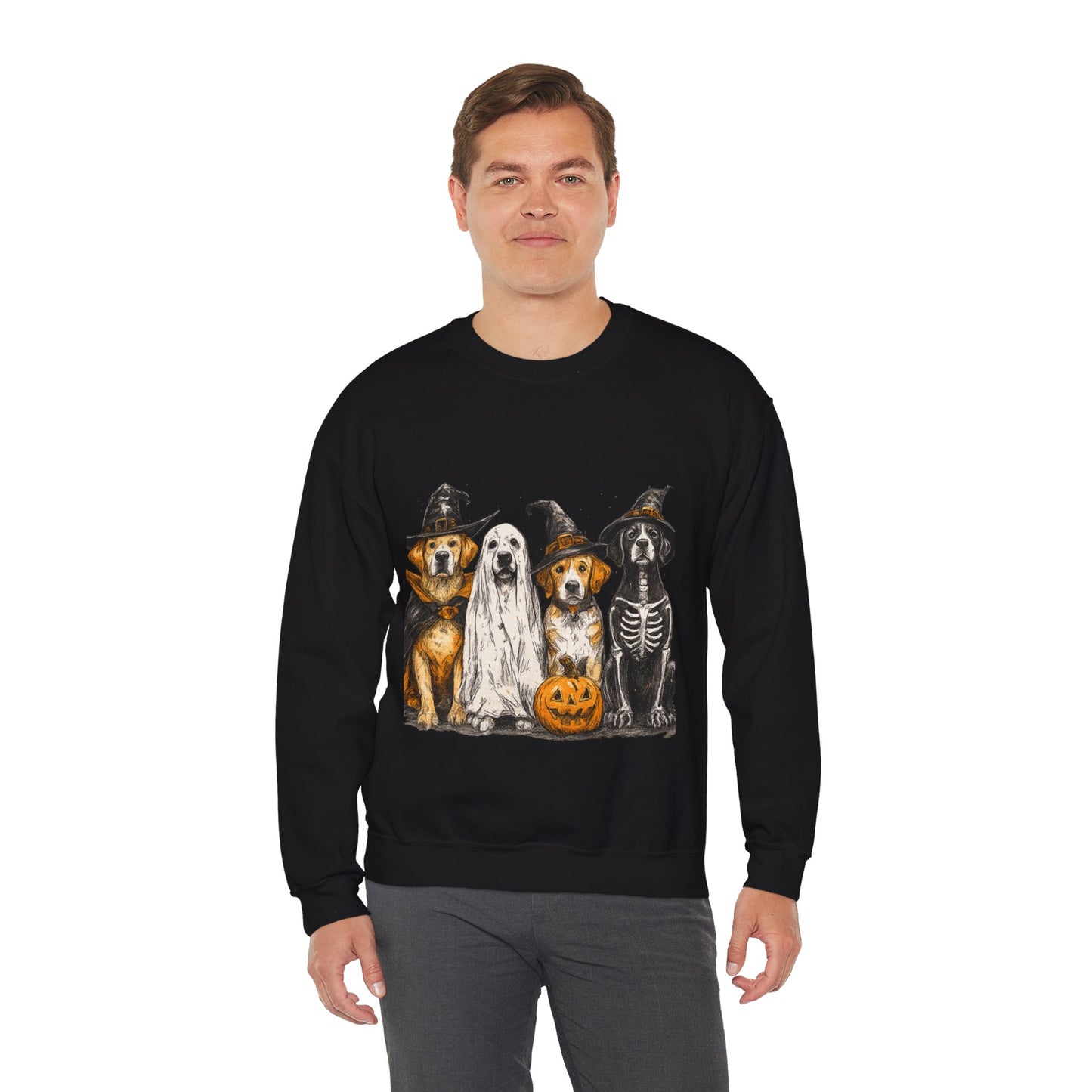 Halloween Dog-Themed Sweatshirt, Cozy Fall Apparel, Unisex Crewneck, Pet Lover Gift, Spooky Season Fashion