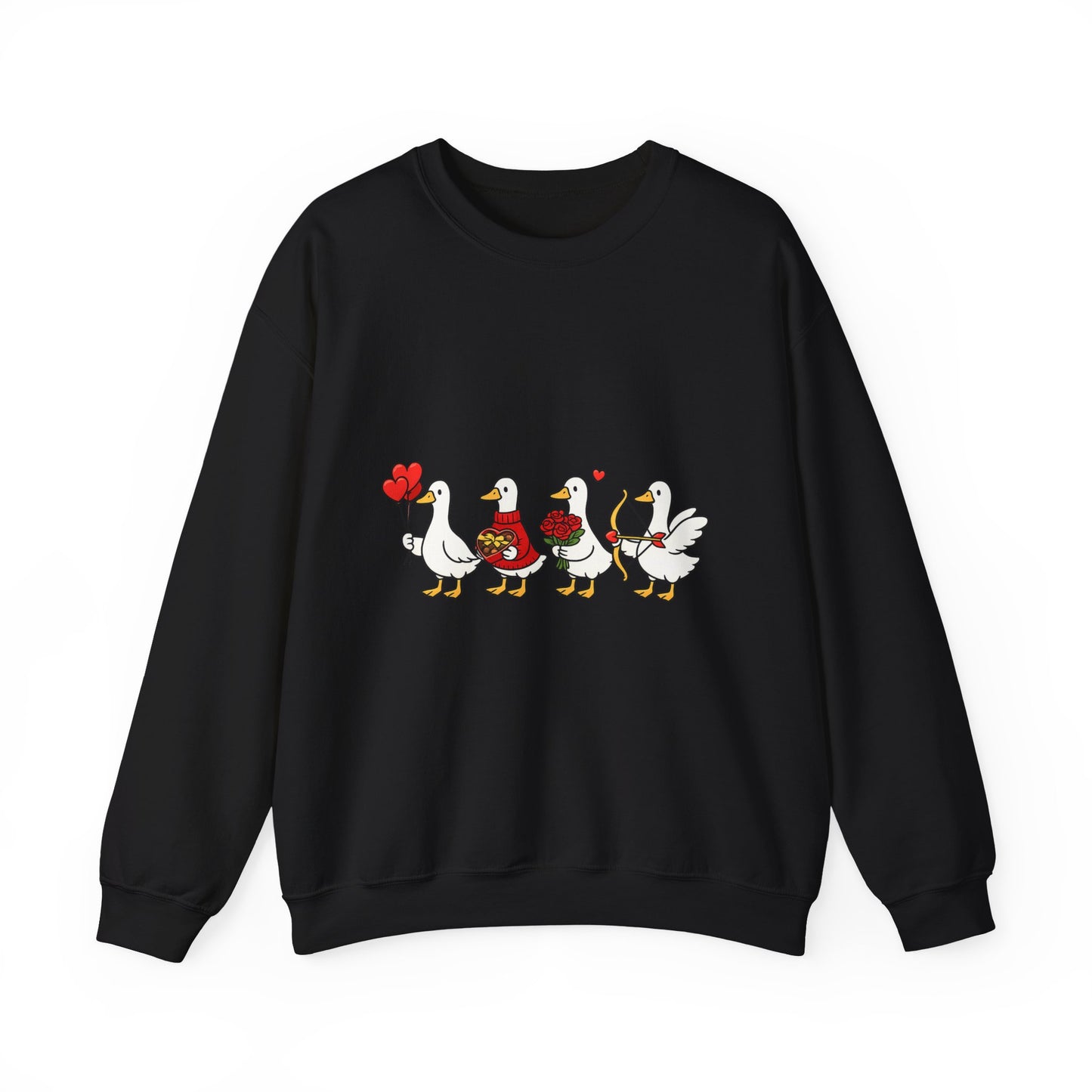 Geese Parade Crewneck Sweatshirt – Cute Valentine Ducks Holding Hearts Graphic