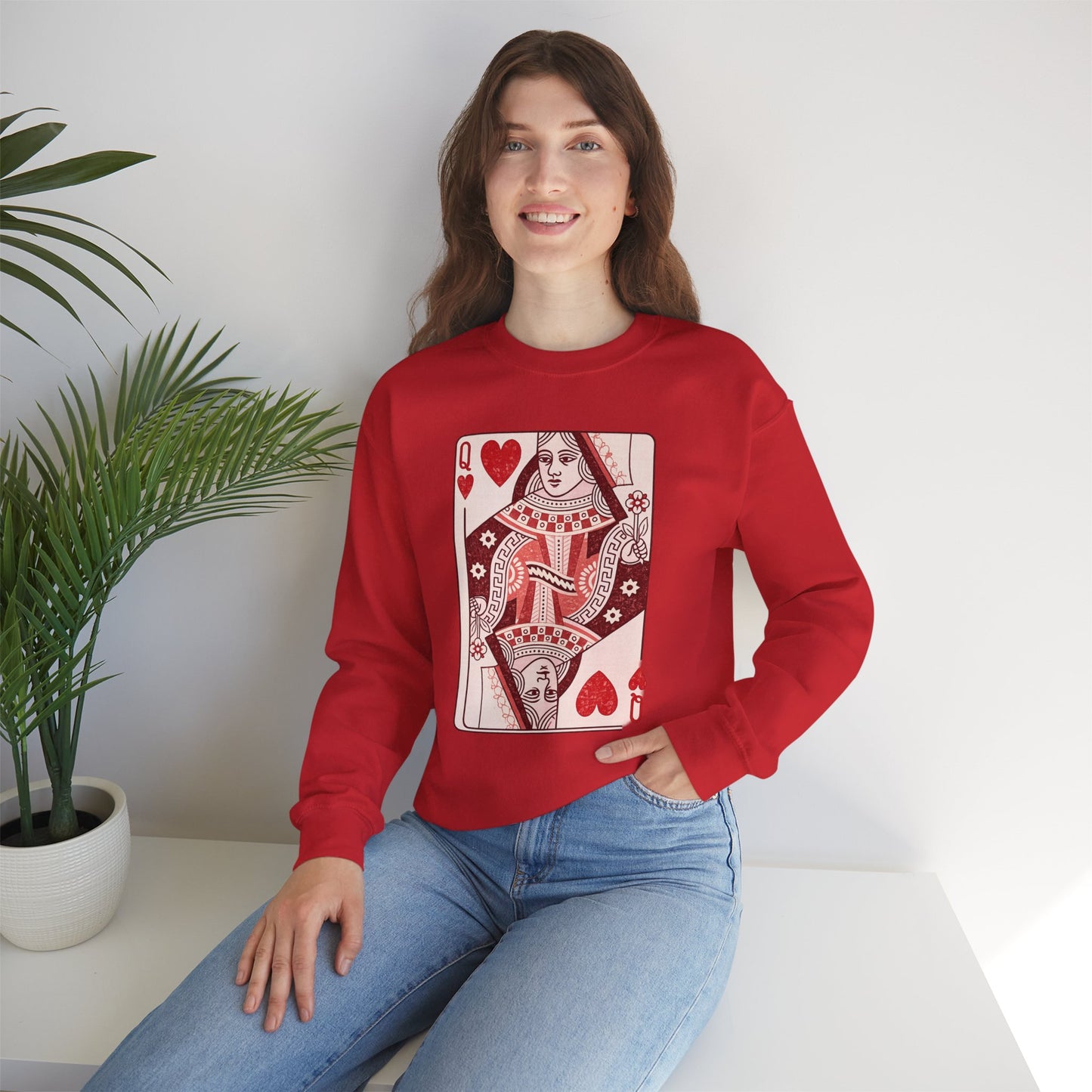 Queen of Hearts Crewneck Sweatshirt – Playing Card Graphic