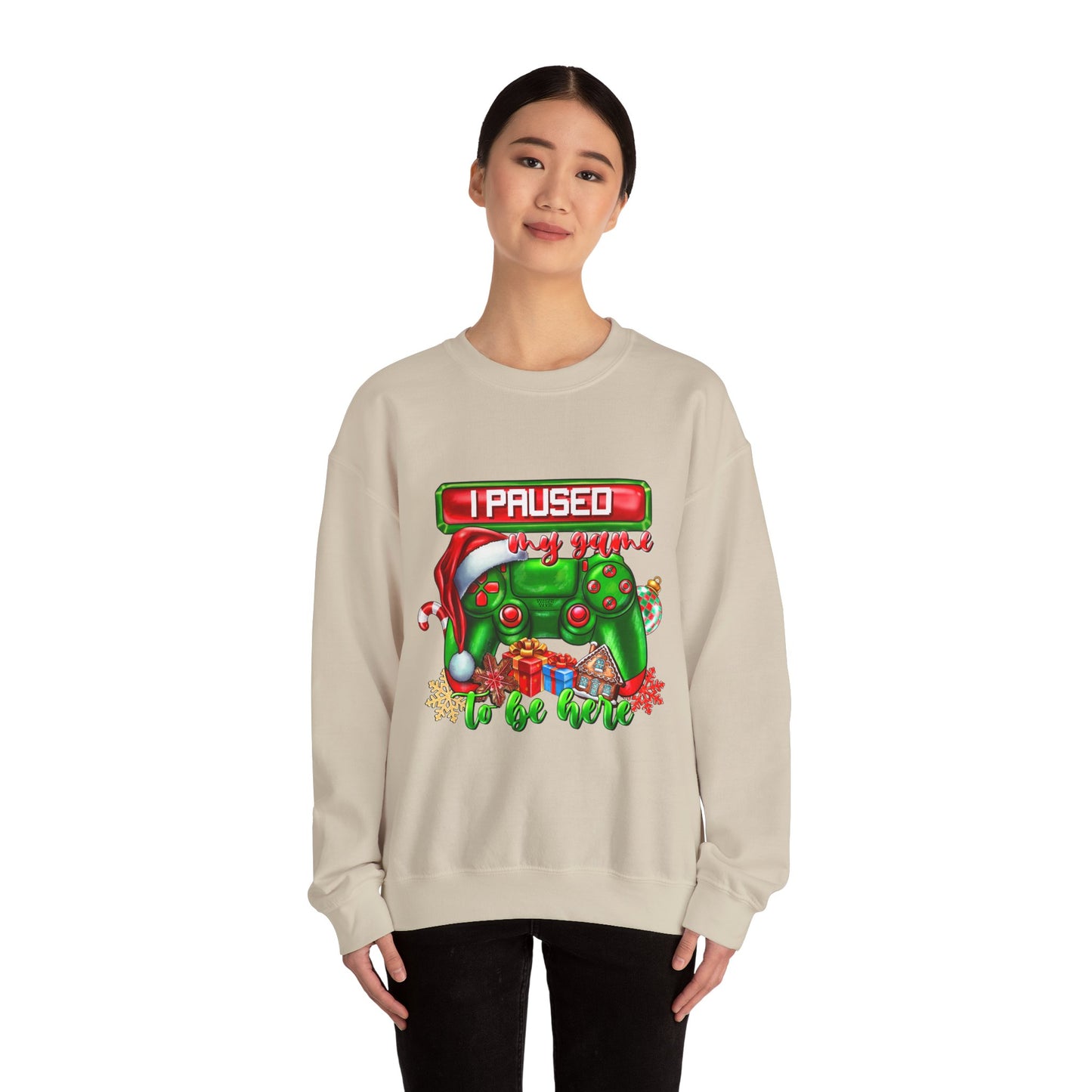 Gaming Christmas Sweatshirt — "I Paused My Game to Be Here" Controller Holiday Crewneck