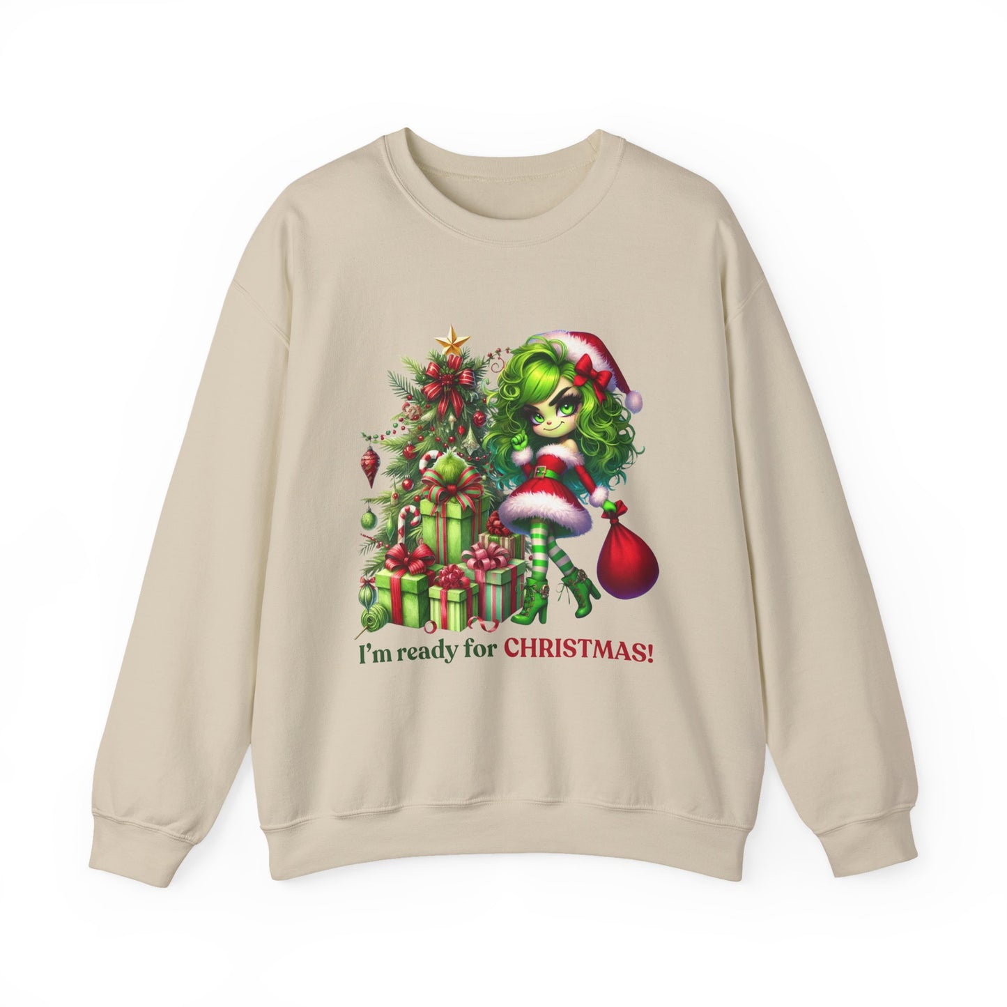 Christmas Grinch Girl Sweatshirt — "I'm Ready for CHRISTMAS!" Holiday Crewneck