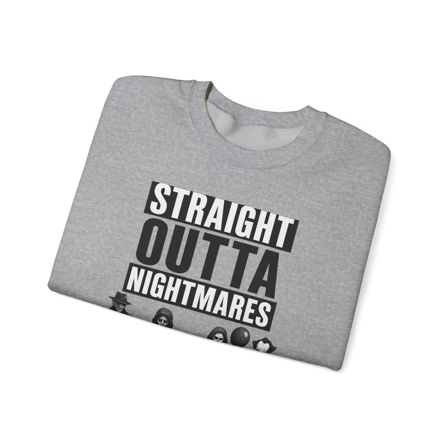 Straight Outta Nightmares Crewneck Sweatshirt | Unisex Pullover for Halloween, Cozy Gift for Horror Fans, Casual Layering