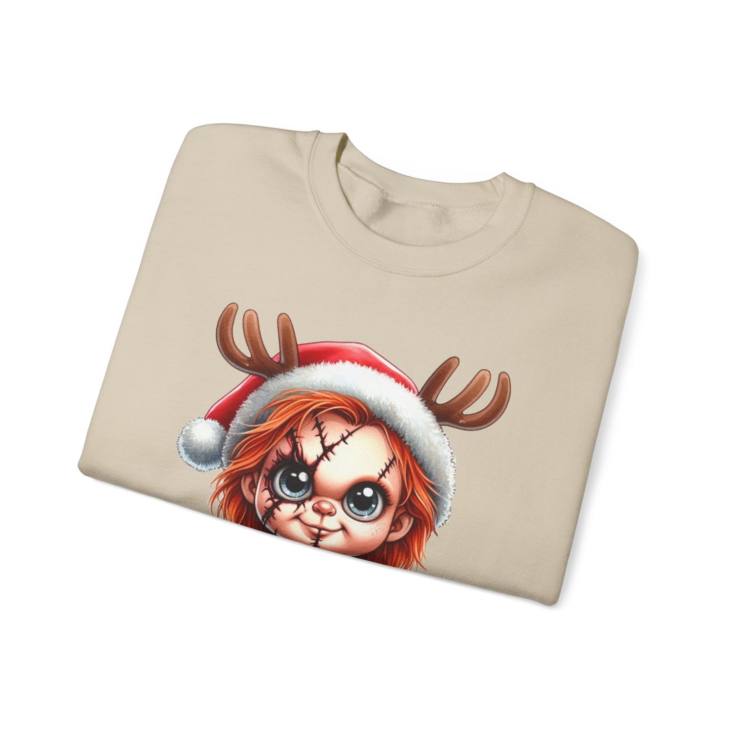 Christmas Chucky Crewneck Sweatshirt — Cute Creepy Reindeer Chucky Holiday Sweatshirt