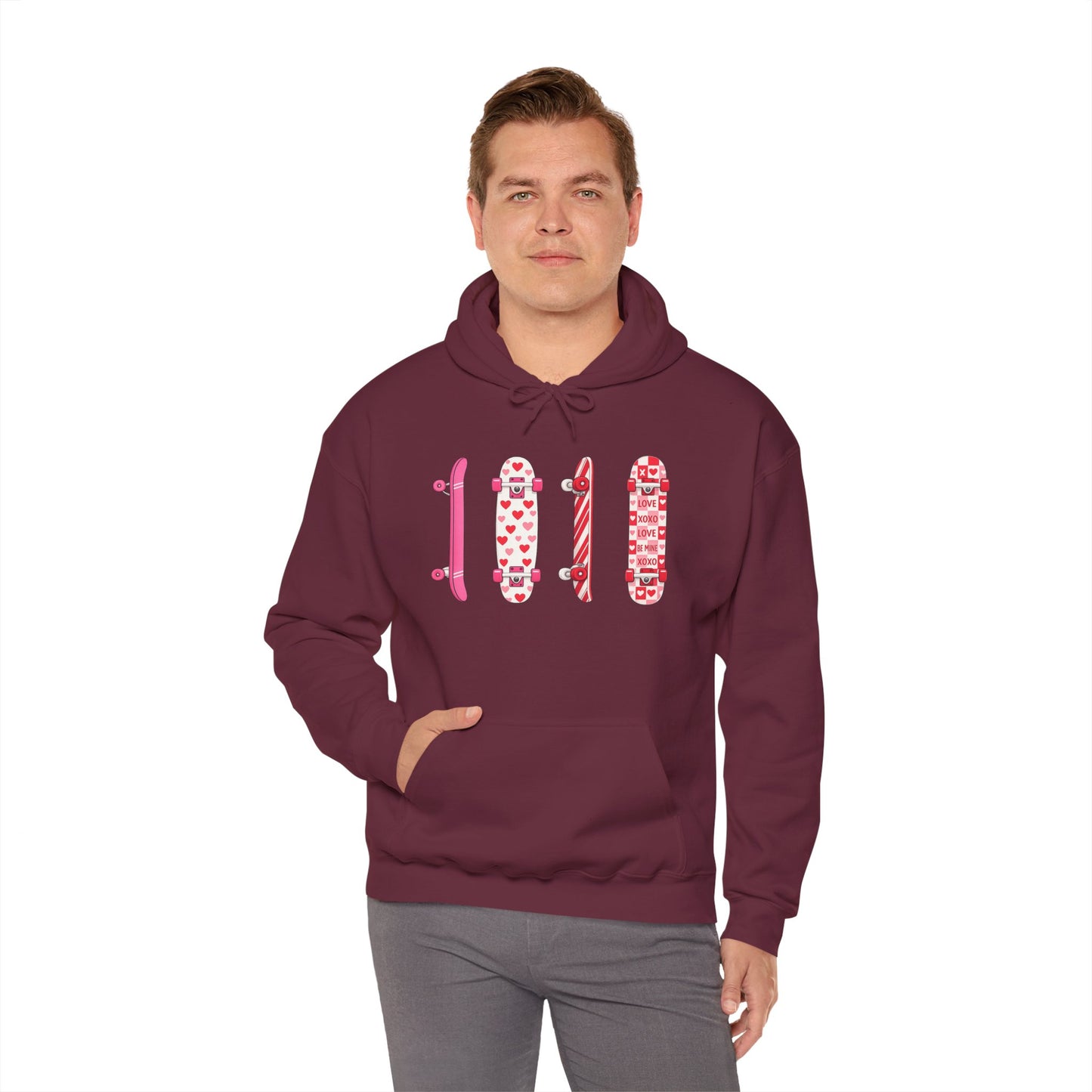 Valentine Skateboard Graphic Hoodie — Pink Heart Skate Decks