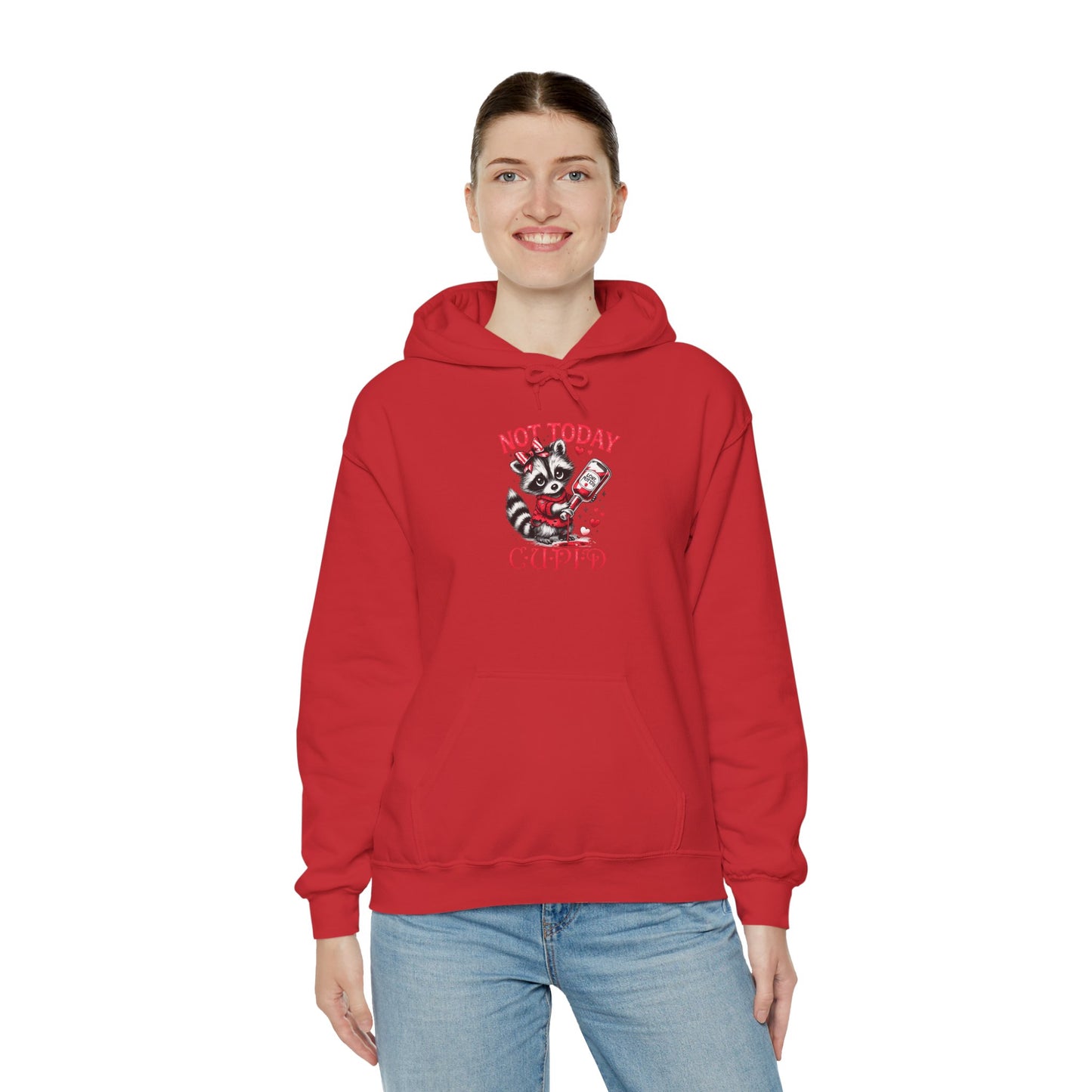 Not Today Cupido Raccoon Hoodie — Funny Valentine Anti-Love Sweatshirt