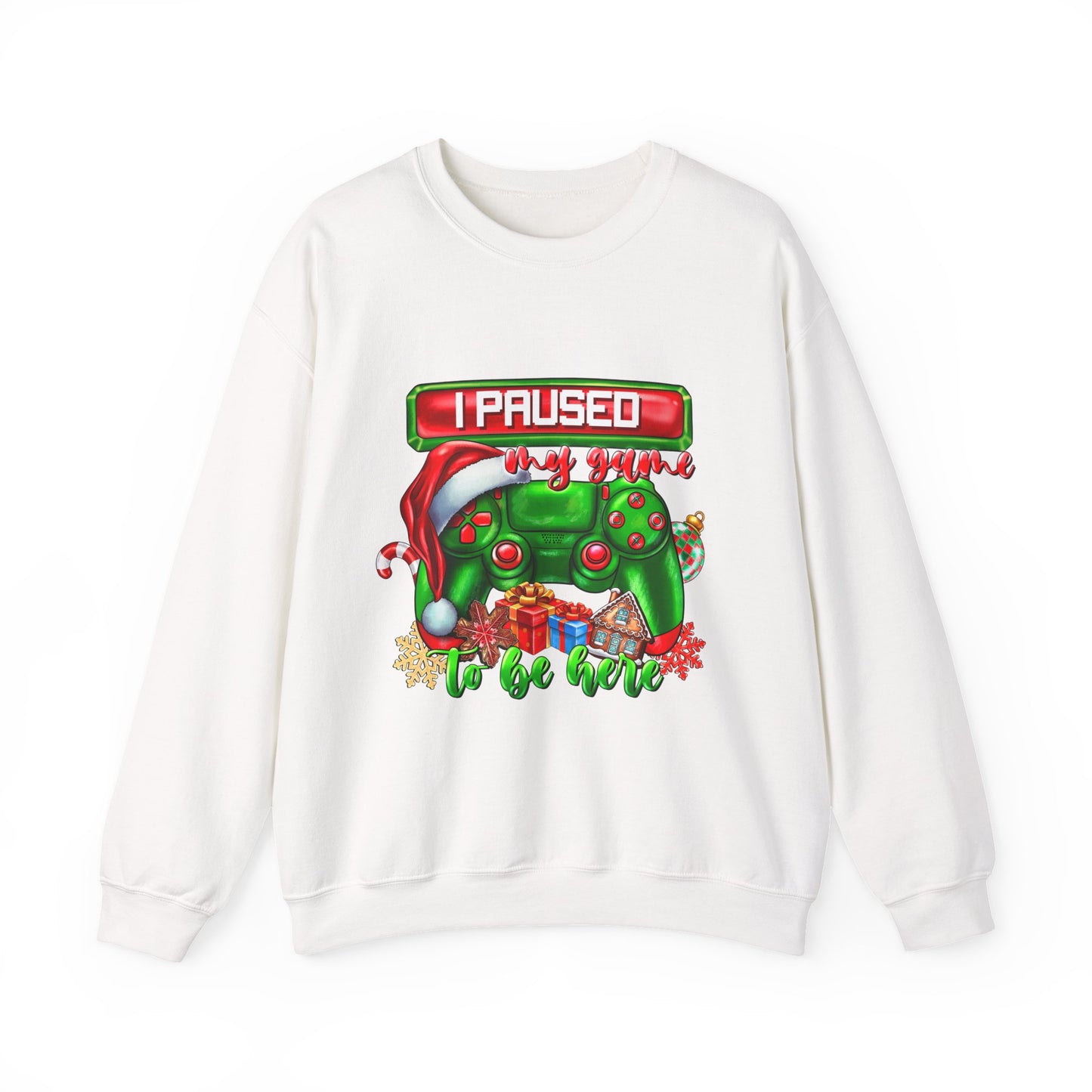 Gaming Christmas Sweatshirt — "I Paused My Game to Be Here" Controller Holiday Crewneck