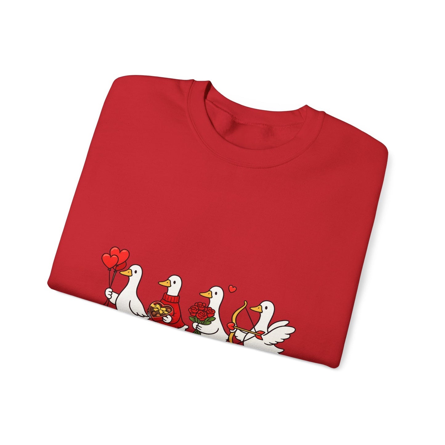 Geese Parade Crewneck Sweatshirt – Cute Valentine Ducks Holding Hearts Graphic