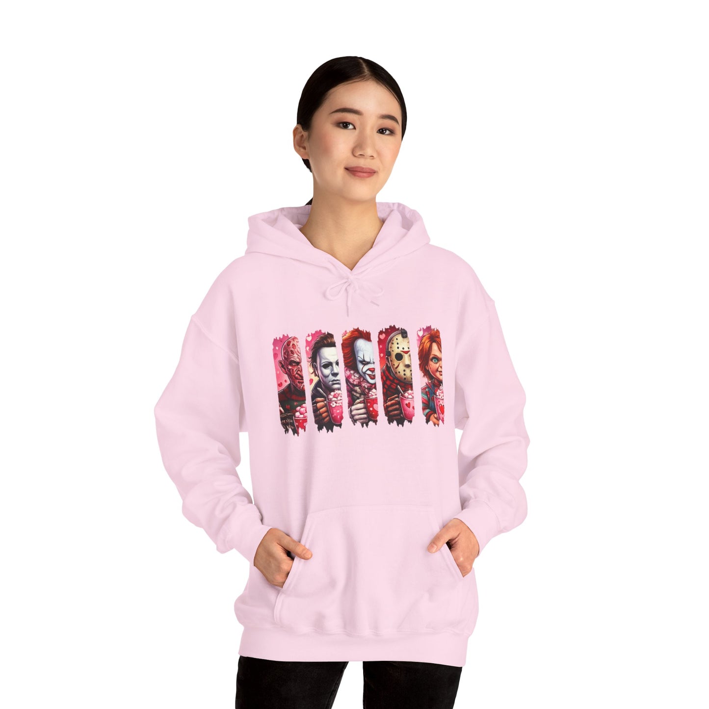 Horror Icons Hoodie — Stylized Slashed Portraits Graphic Sweatshirt