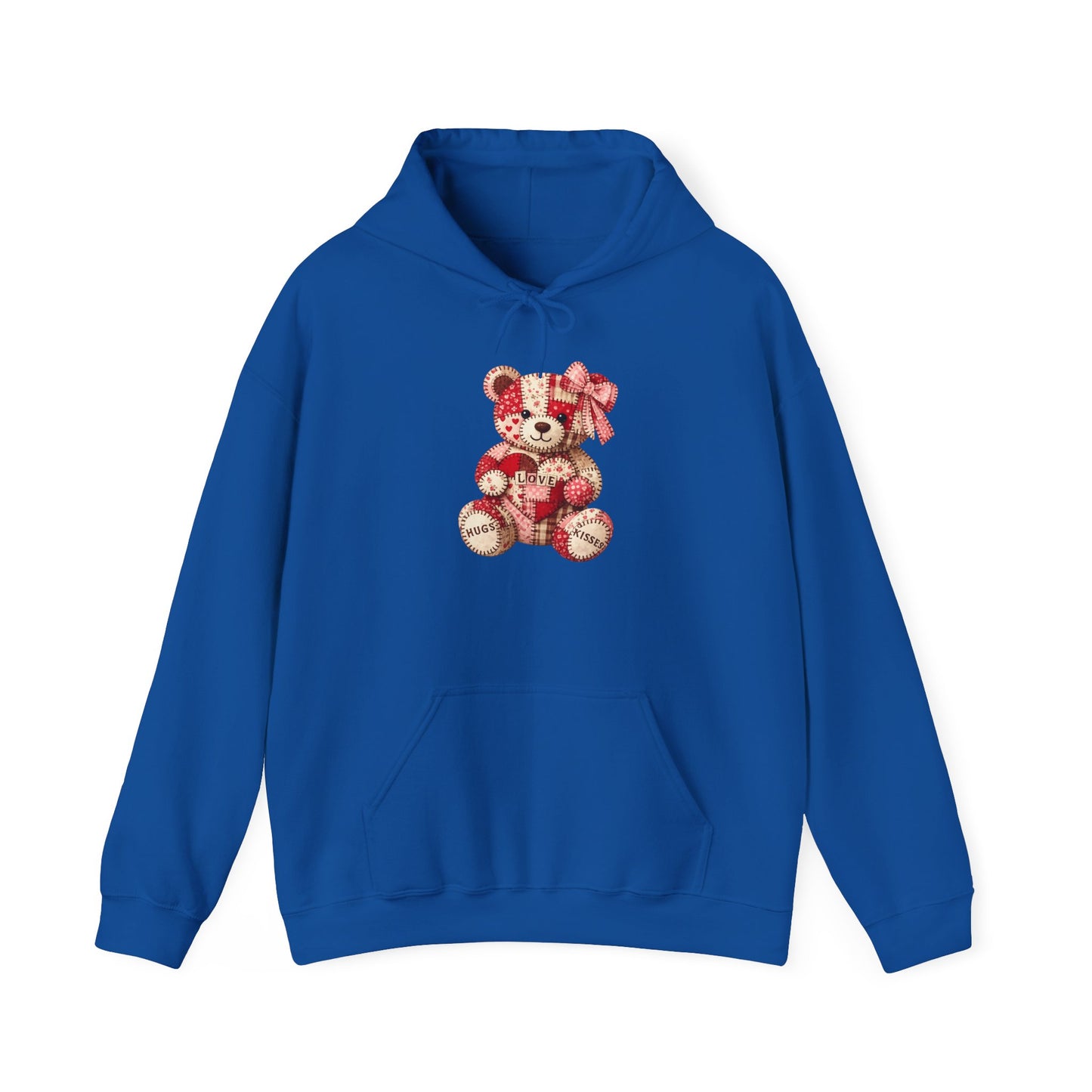Teddy Bear Hoodie — Vintage Patchwork Bear Design with Bow
