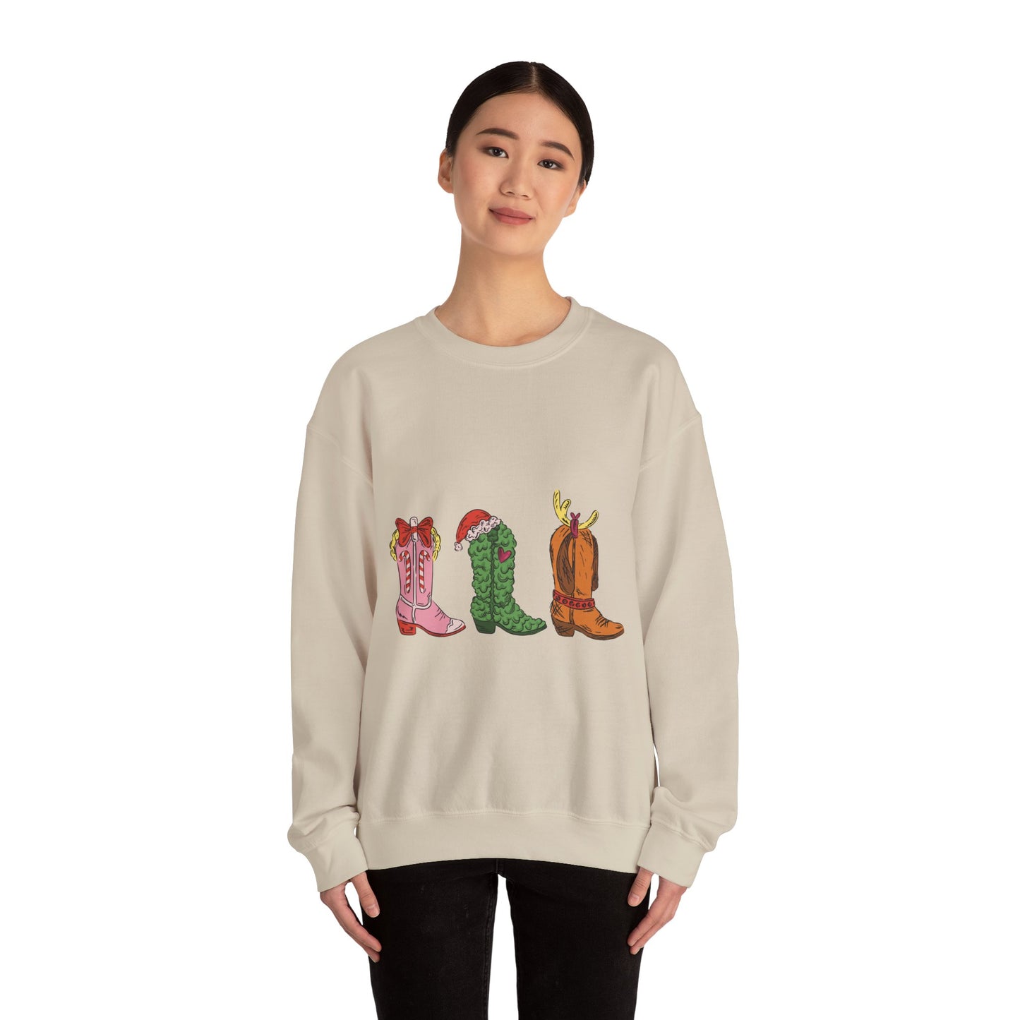 Christmas Cowboy Boots Crewneck Sweatshirt — Festive Western Holiday Sweatshirt