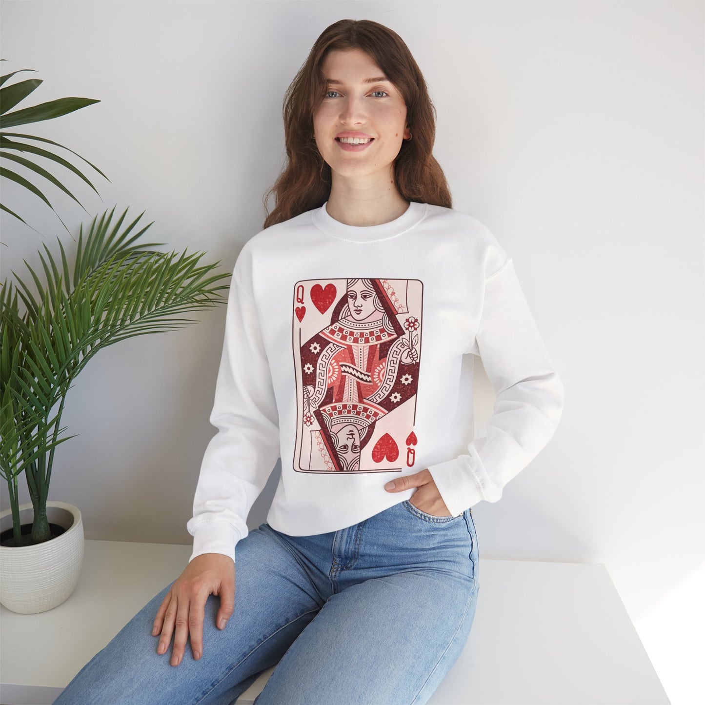 Queen of Hearts Crewneck Sweatshirt – Playing Card Graphic