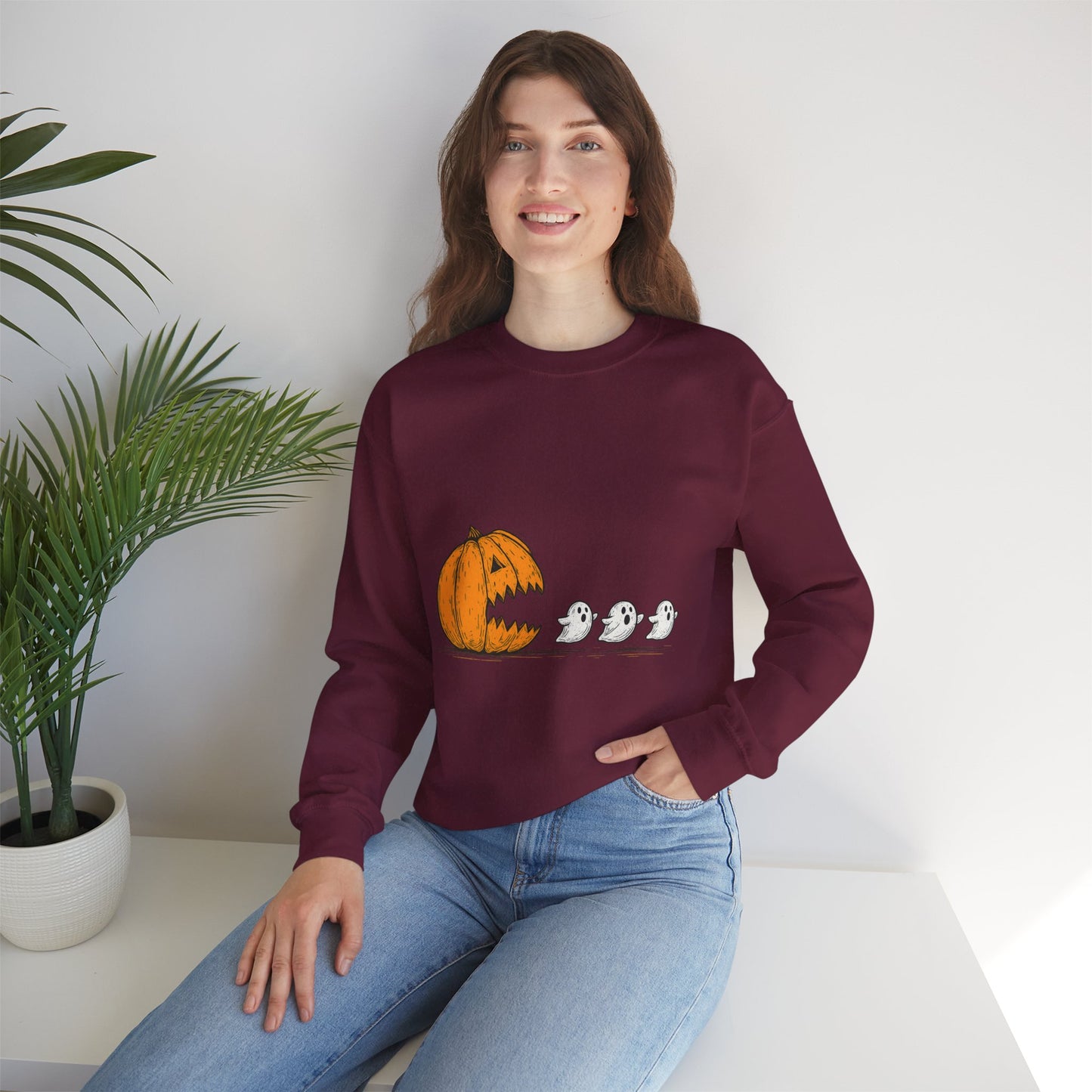 Spooky Pumpkin Ghosts Sweatshirt | Cozy Halloween Crewneck, Fall Fashion, Unisex Gift, Harvest Party Wear, Cute Autumn Outfit