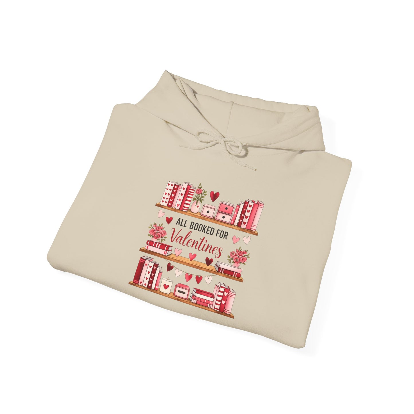 Valentine’s Day Cozy Hoodie – “All Booked for Valentine’s” Cute Bookshop Graphic