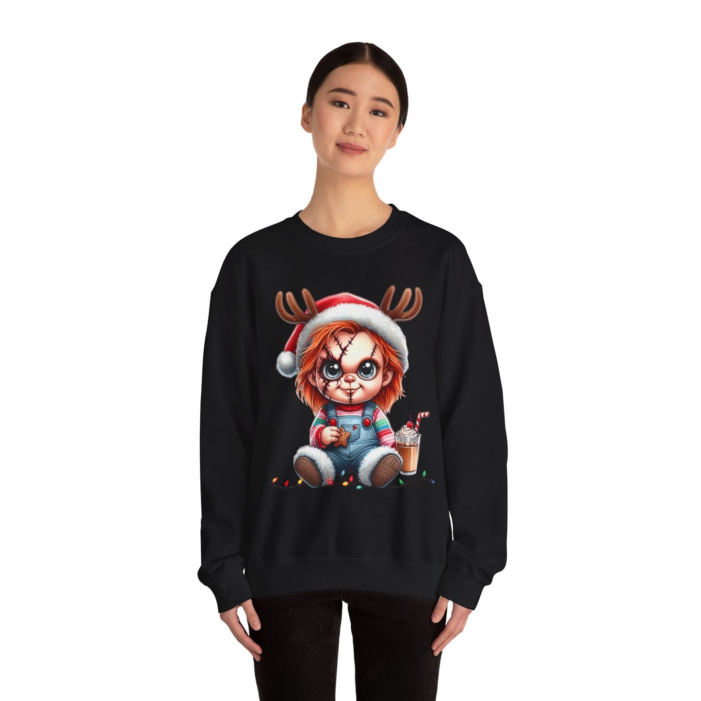 Christmas Chucky Crewneck Sweatshirt — Cute Creepy Reindeer Chucky Holiday Sweatshirt