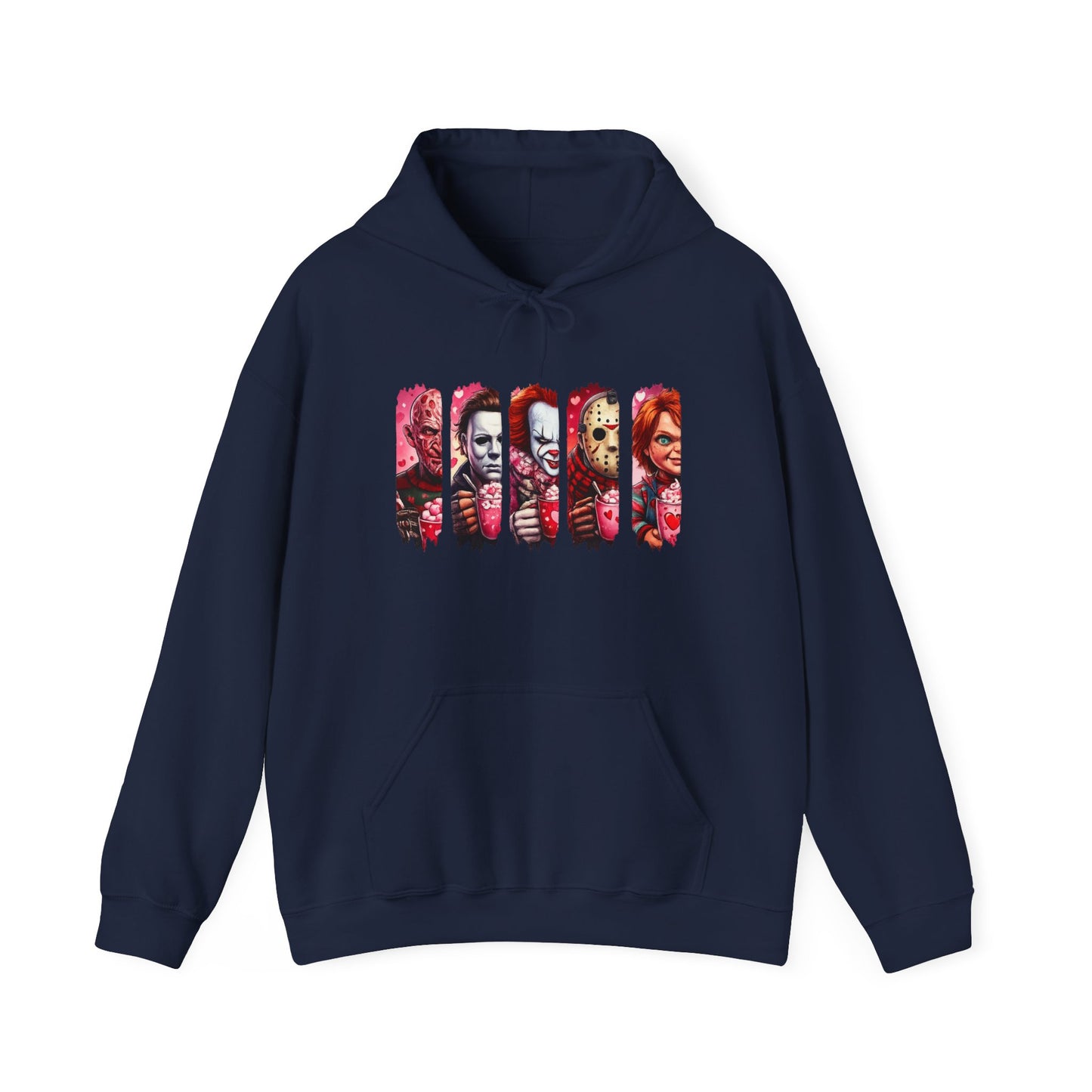 Horror Icons Hoodie — Stylized Slashed Portraits Graphic Sweatshirt