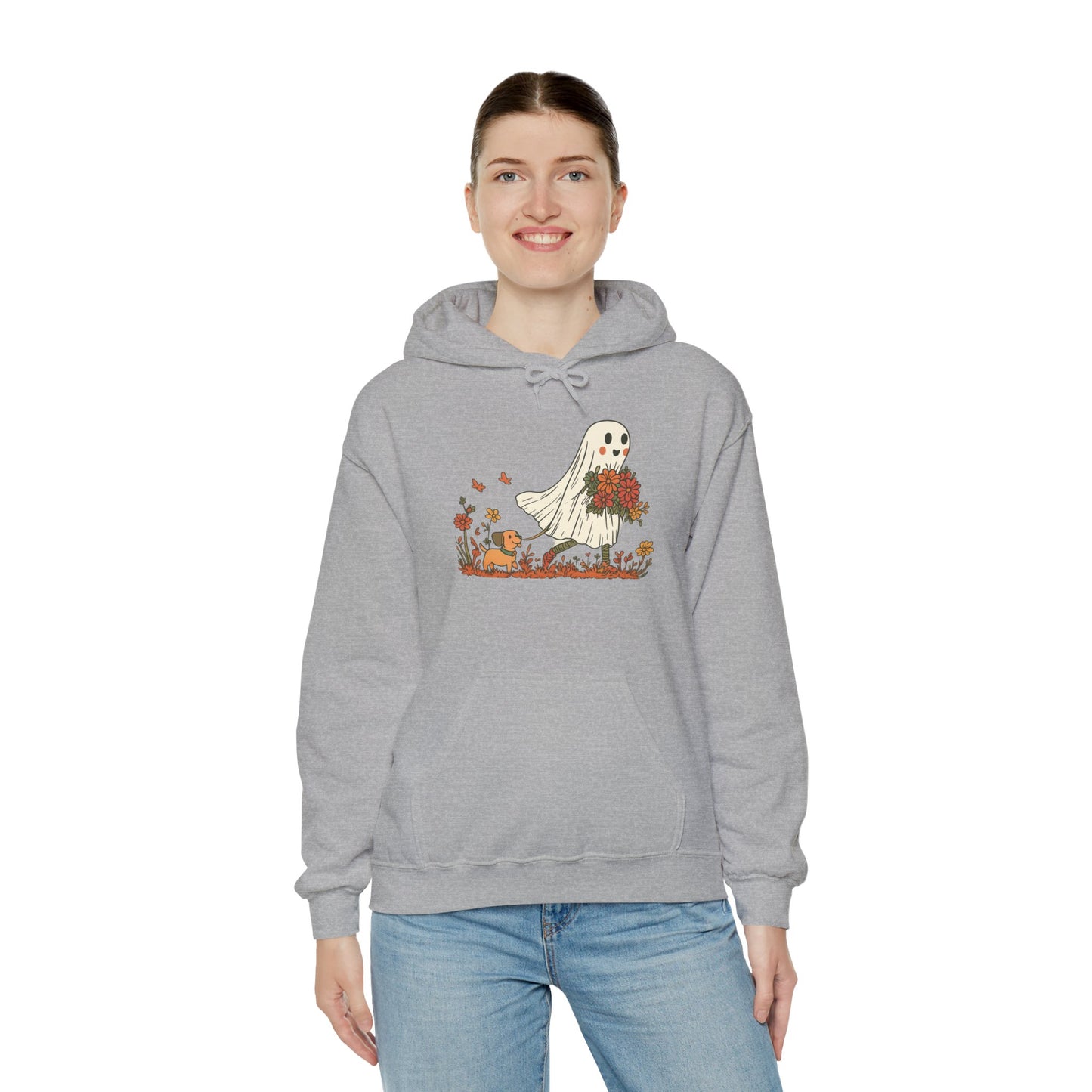 Ghostly Blooms Hoodie - Cozy Fall Fashion, Halloween Spirit, Gift for Friends, Trendy Hoodie, Autumn Style