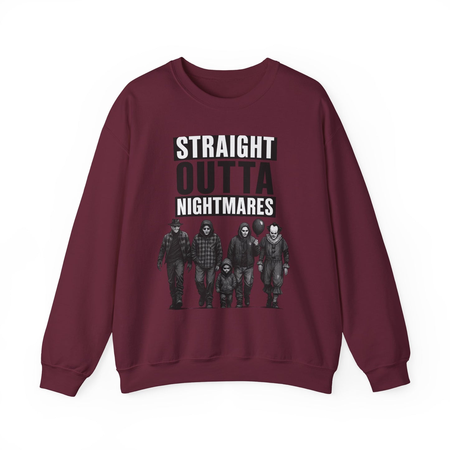 Straight Outta Nightmares Crewneck Sweatshirt | Unisex Pullover for Halloween, Cozy Gift for Horror Fans, Casual Layering