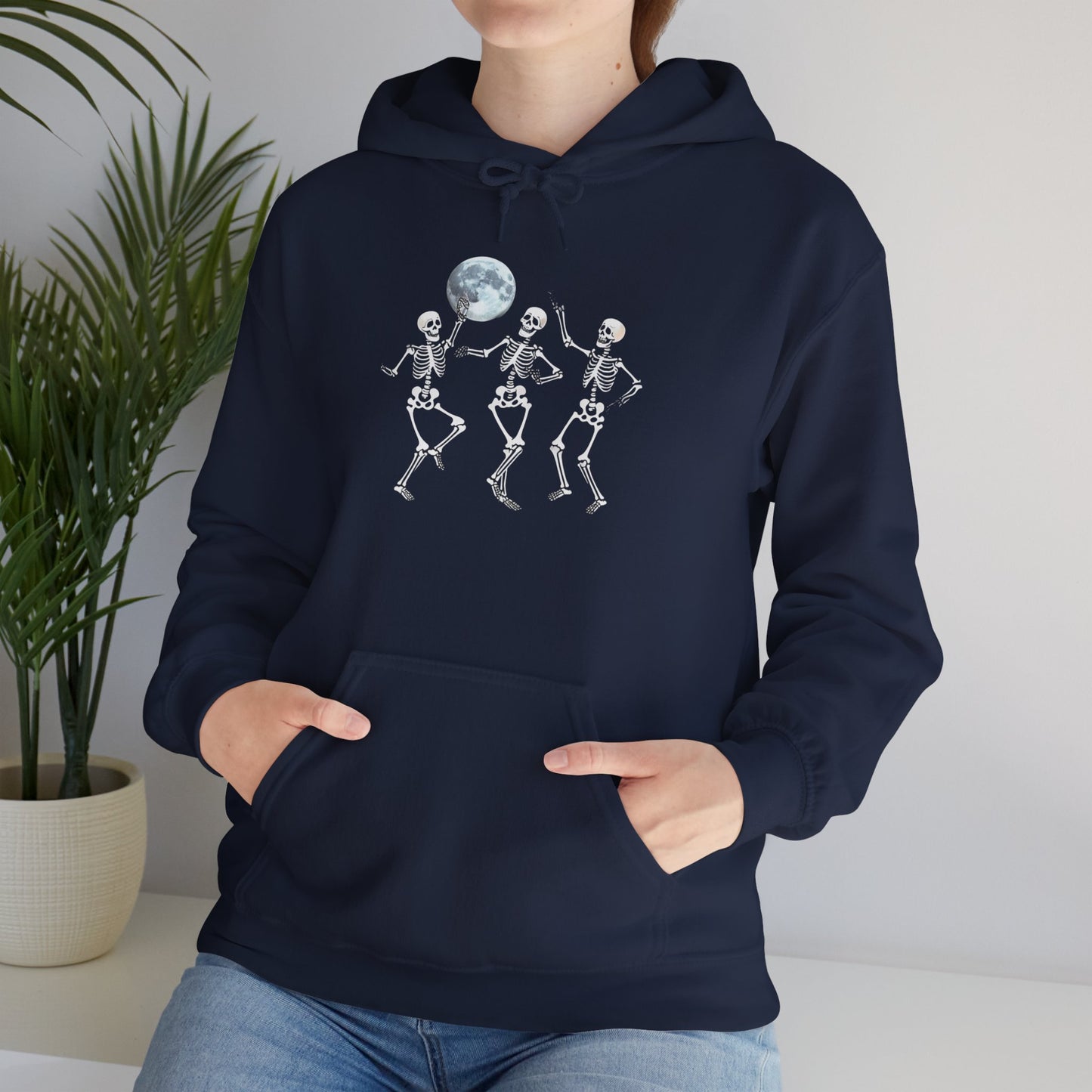 Spooky Friends Skeleton Dance Hoodie, Halloween Vibrant Artistic hoodie, Unisex Skeleton Warm Hoodie, Casual Halloween Apparel, Spooky Season Fashion