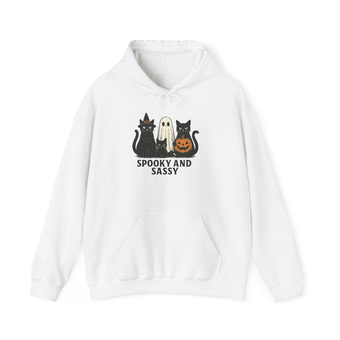 Spooky and Sassy Hoodie, Halloween Hoodie, Unisex Fall Apparel, Cozy Cat Ghost Wear, Perfect for Fall Festivities