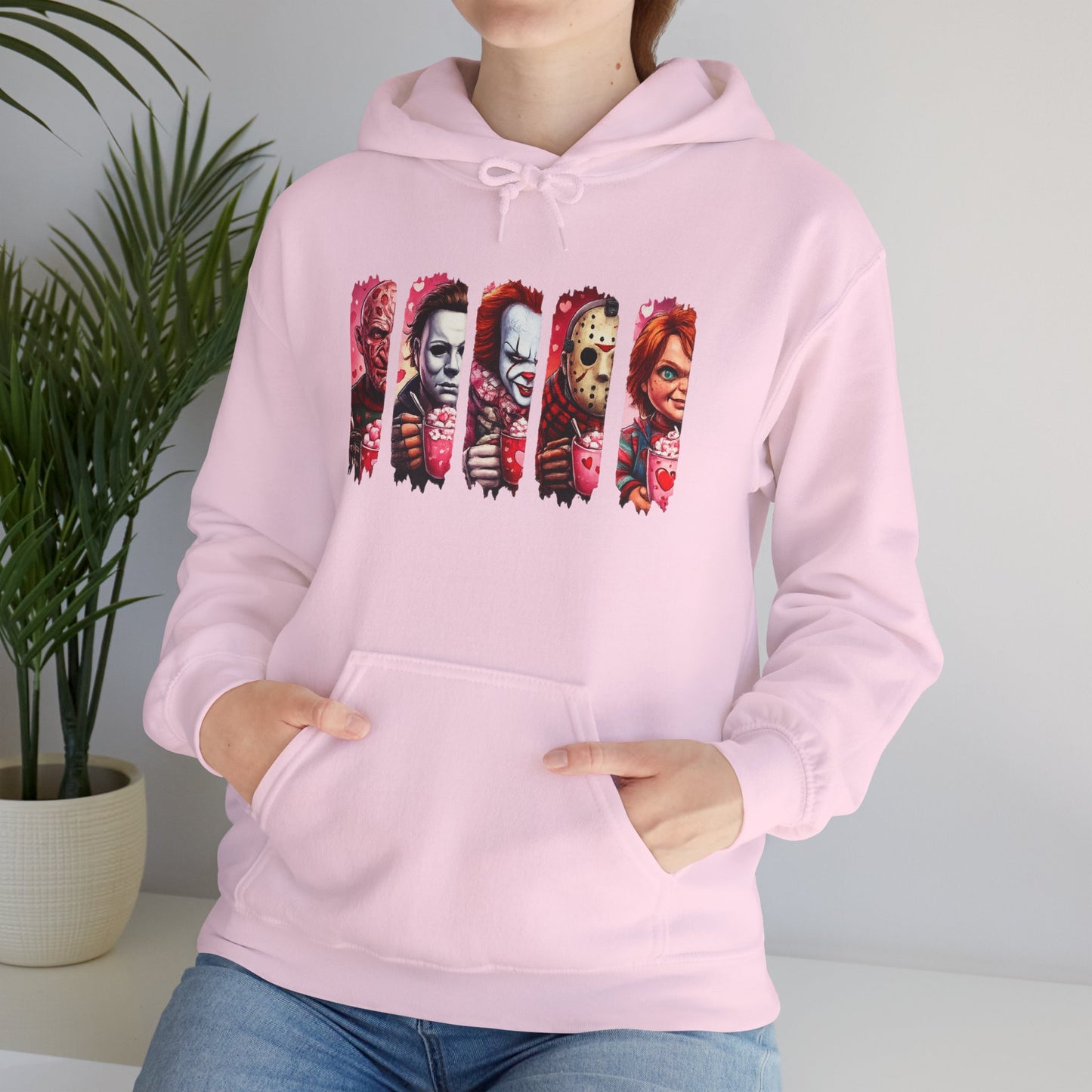 Horror Icons Hoodie — Stylized Slashed Portraits Graphic Sweatshirt