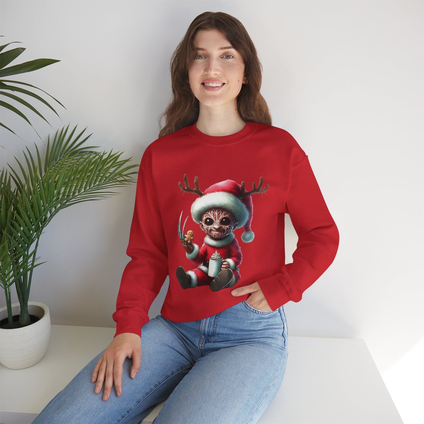 Christmas Cat Elf Sweatshirt — Cute Santa Kitten with Antlers Holiday Crewneck