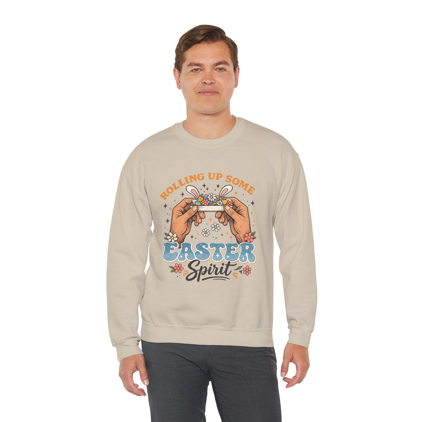 Easter Spirit Sweatshirt — "Rolling Up Some Easter Spirit" Graphic Crewneck
