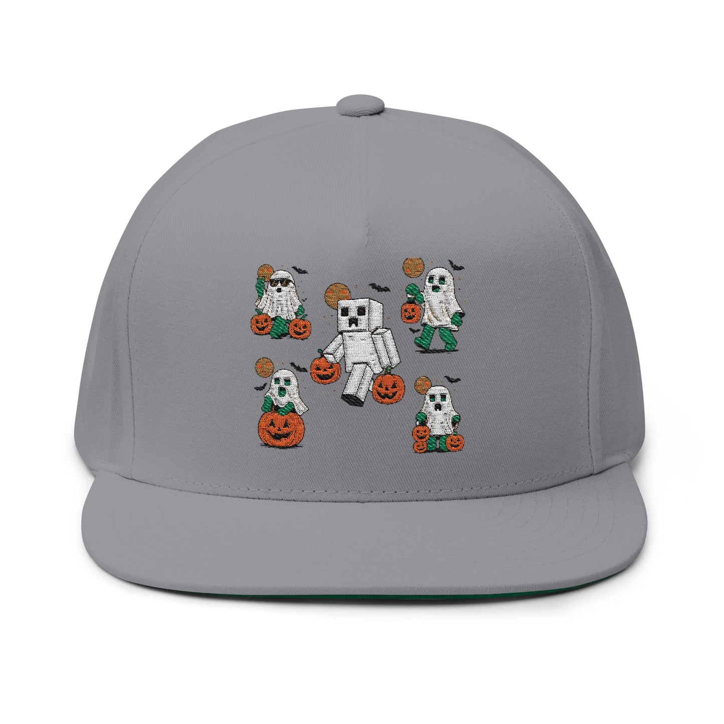 Halloween-Themed Flat Bill Cap, Pumpkin Hat, Embroidered Cap for Fall, Unique Gift for Halloween, Holiday Accessories, Spooky Season Fashion